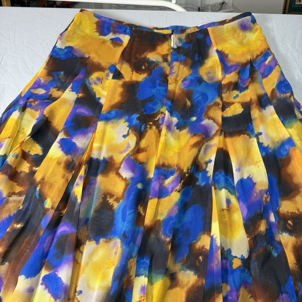 VTG Jones New York 10 Blue Yellow Silk Watercolor Semi-Sheer Skirt Lined‎ Art - Picture 12 of 14